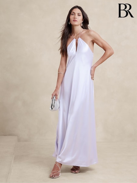 Banana Republic White Silk Halter Maxi Dress (B56780) | €105