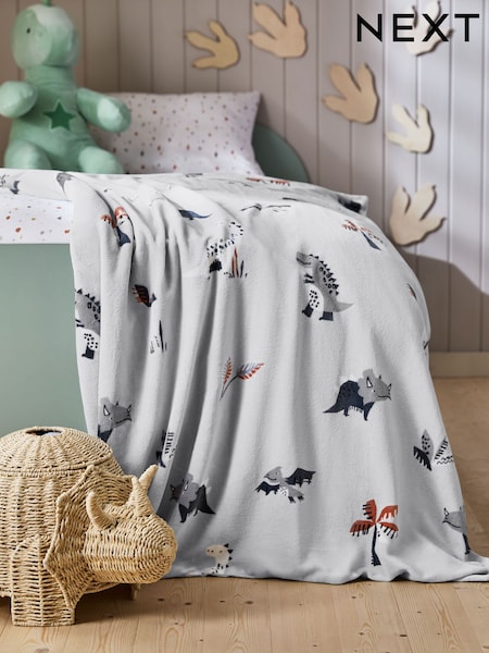 Grey Dinosaur Super Soft Fleece Blanket (B56787) | AED58
