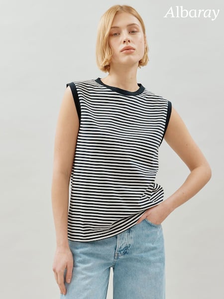 Albaray Stripe 100% Cotton Black Tank Top (B56795) | AED204