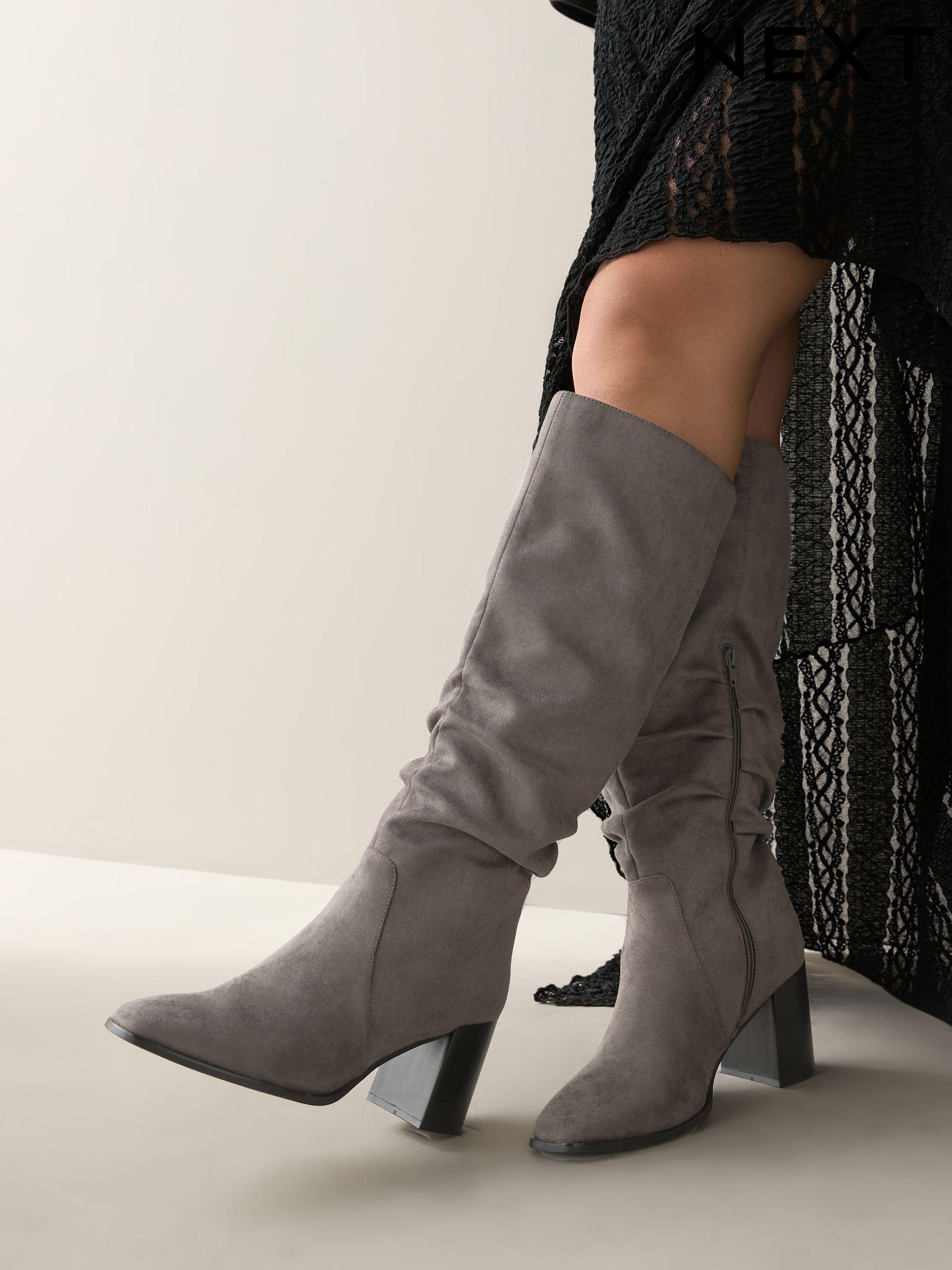 Womens grey knee length boots outlet