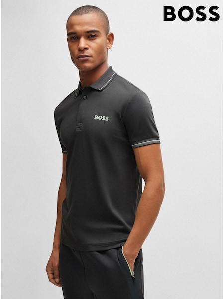 BOSS Dark Grey Mesh Logo Slim Fit Interlock 100% Cotton Polo Shirt (B57004) | €56