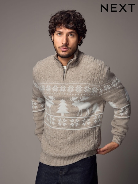 Neutral Fairisle Pattern Regular Fit Christmas Jumper (B57023) | AED87