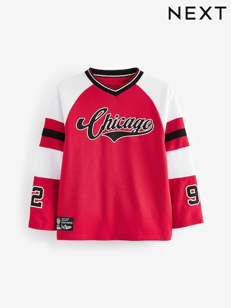Red 100% Cotton Long Sleeve Varsity T-Shirt (3-16yrs) (B57089) | AED39 - AED49