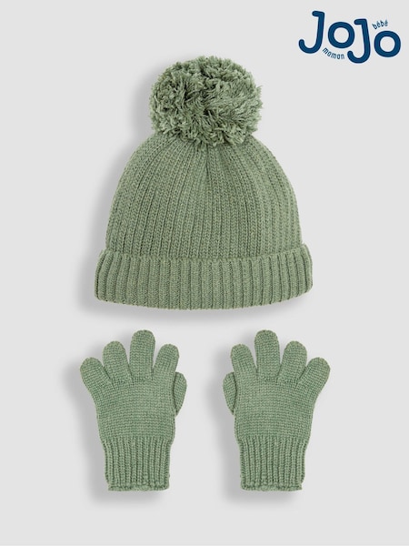 JoJo Maman Bébé Khaki Rib Hat And Gloves Set (B57102) | €38
