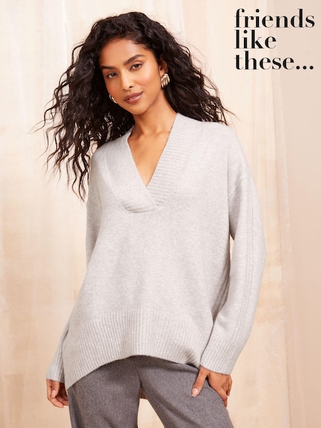Friends Like These Deep V Neck Longline Jumper (B57156) | 261 LEI