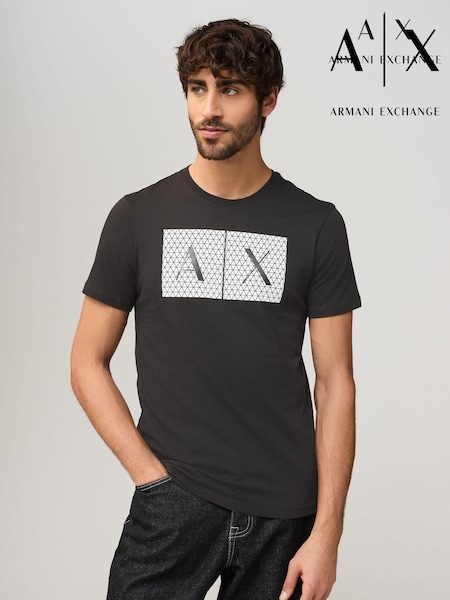 Armani Exchange Rubberised Logo Black 100% Cotton T-shirt (B57160) | ‏251‏₪