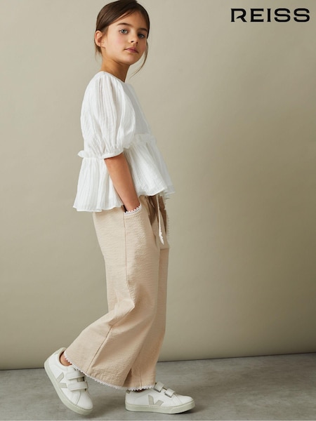 Reiss Cream Emilie 4-9 yrs Textured Lace Trim Trousers (B57163) | AED360
