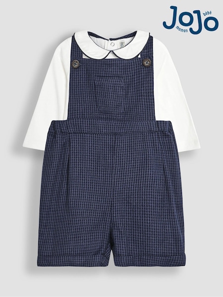 JoJo Maman Bébé Navy Houndstooth Dungarees And Tops Set (B57180) | €57