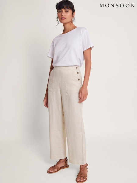 Monsoon Parker 100% Linen Crop Trousers (B57193) | 211 LEI