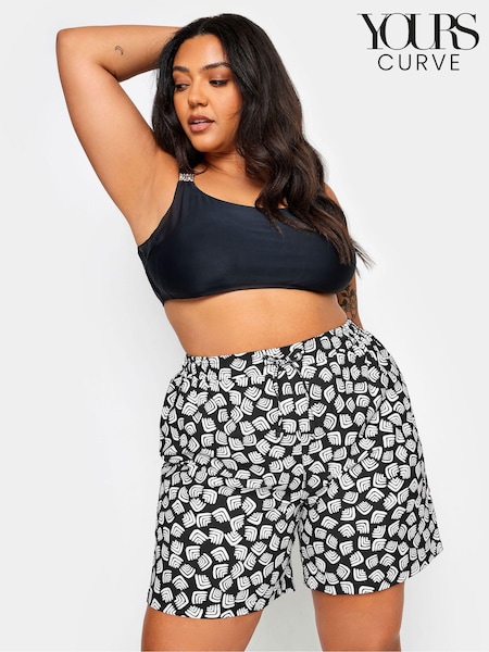 Yours Curve Black Abstract Print Swim Shorts (B57231) | €14