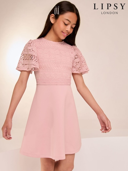 Vaaleanpunainen 2kohteessa1 - Lipsy Flutter Sleeve Lace Occasion Mekko (B57259) | €42 - €49