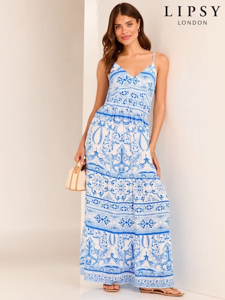 Lipsy Blue Cami Tiered Summer Holiday Maxi Dress (B57321) | € 35