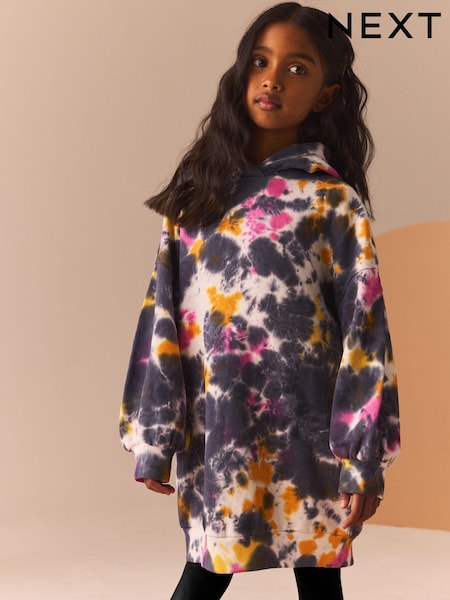 Black Pink Tie Dye Printed Longline Hoodie (3-16yrs) (B57354) | AED63 - AED81