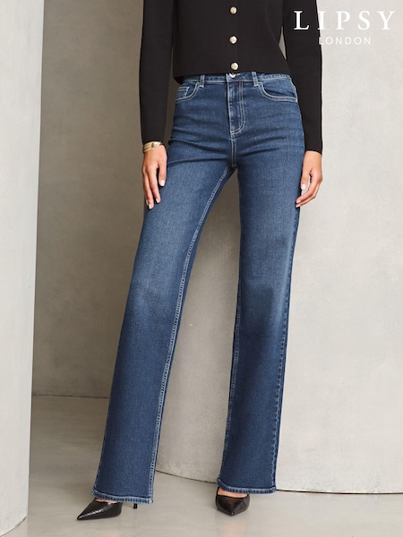 Lipsy Dark Wash Blue Petite Mid Rise Wide Leg Jeans (B57446) | INR 5,535