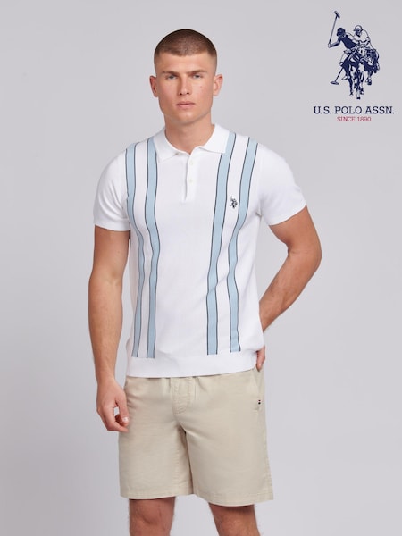 U.S. Polo Assn. White Regular Fit Mens Vertical Stripe Knit Polo Shirt (B57496) | R$ 690