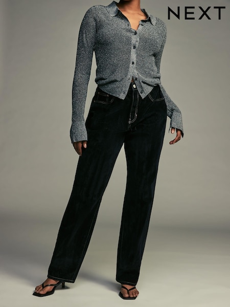 Navy Velvet Flocked Hourglass Rigid Straight Leg 100% Cotton Jeans (B57501) | €21