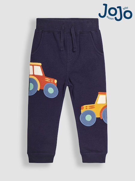JoJo Maman Bébé Navy Blue Tractor Appliqué Pet in Pocket Joggers (B57537) | €34