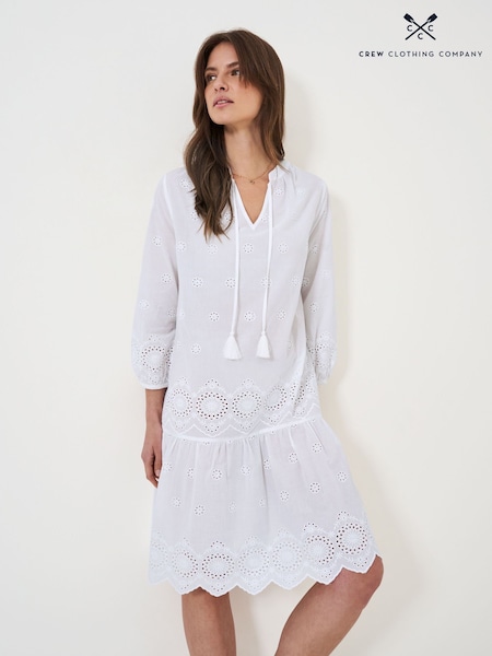 Crew Clothing White 100% Cotton Beach Crinkle Shirt Dress (B57611) | €41.50
