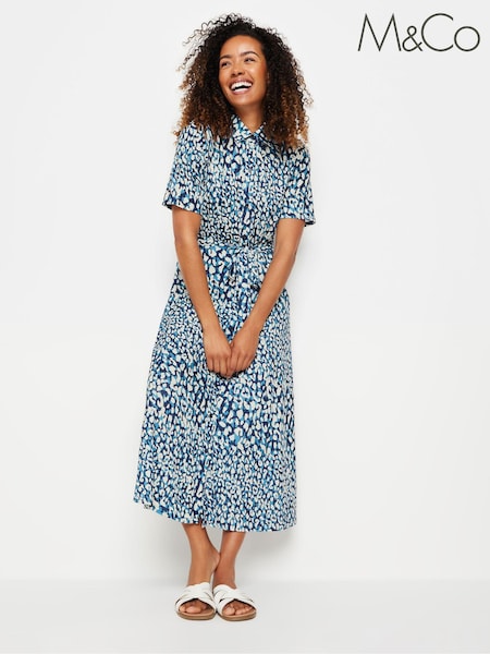 M&Co White Abstract Print Collared Midaxi Dress (B57626) | €56