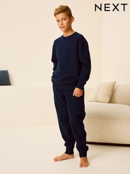 Navy Fleece Lined Loungewear 100% Cotton Pyjamas (3-16yrs) (B57643) | 72 QAR - 93 QAR
