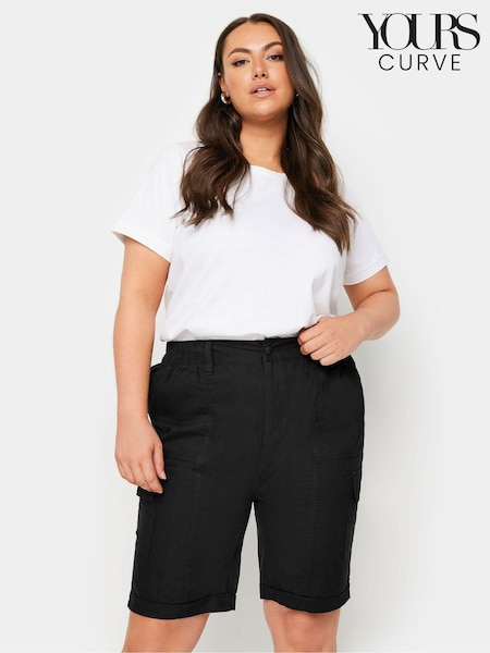 Schwarz - Yours Curve Longline Cargo Elastic Waist 100% Cotton Shorts (B57648) | 18 €