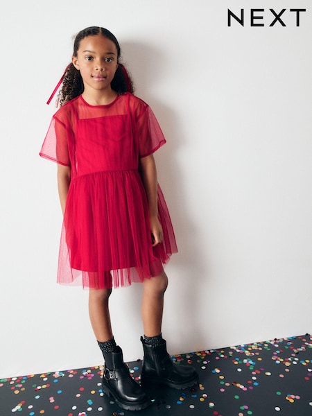 Red Mesh Dress (3-16yrs) (B57747) | 44 QAR - 59 QAR