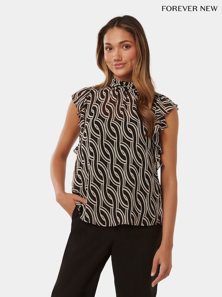 Forever New Black Rayne Petite Ruffle High Neck Blouse (B57781) | €27
