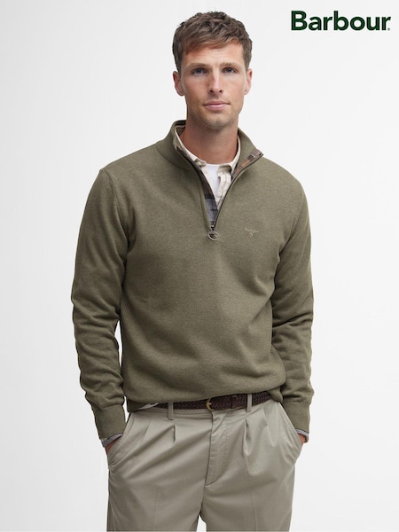 Barbour® Khaki Green 100% Cotton Quarter Zip Jumper (B57788) | 399 zł
