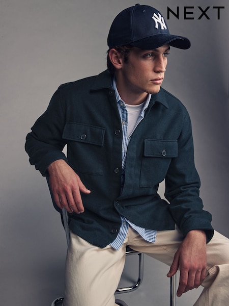 Navy Blue Twin Pocket Shacket Overshirt with Wool (B57817) | €31