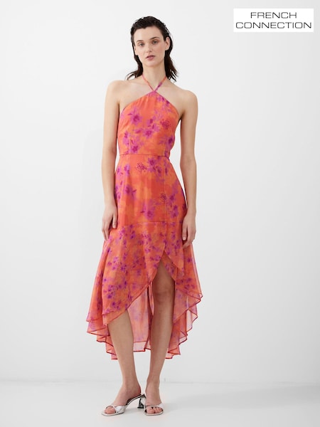 French Connection Orange Arla Hallie Crinkle Ruffle Dress (B57863) | €47.50