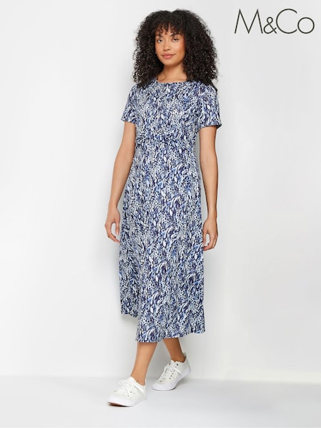 M&Co Blue Abstract Print Short Sleeve Midi Dress (B57929) | €43