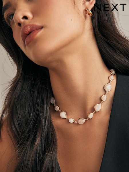 Gold Tone Rose Quartz Stone Necklace (B57996) | €15