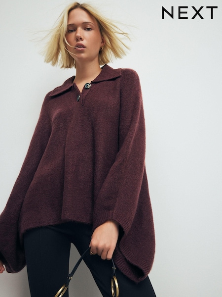 Berry Red Collared Poncho (B58037) | €20