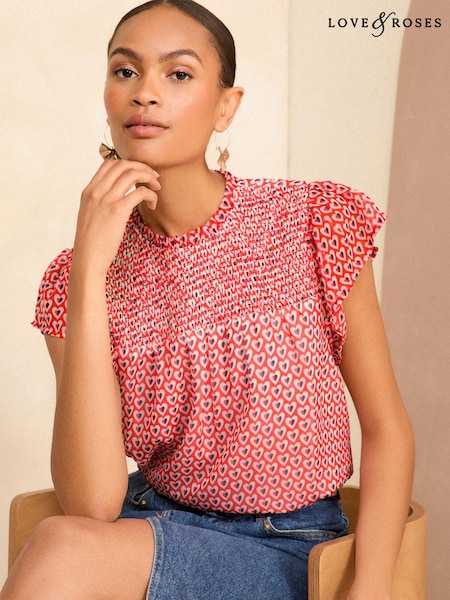 Love & Roses Printed Shirred Yoke Shell Top (B58062) | 24 €