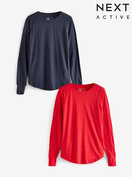 Navy/Red Active Lightweight Long Sleeve Tops 2 Pack (B58072) | SGD 66