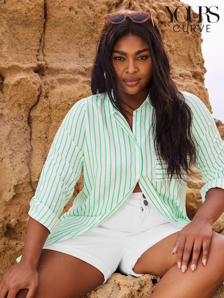 Yours Curve Green White & Stripe Print Boyfriend Shirt (B58127) | €34