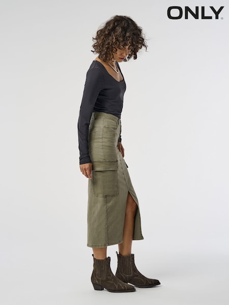 ONLY Green Utility Midi Skirt With Front Split (B58157) | €23