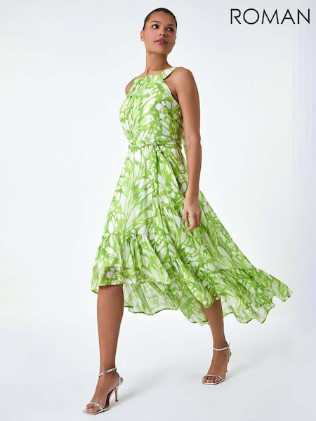 Roman Green Halter Neck Butterfly Print Dress (B58175) | €34