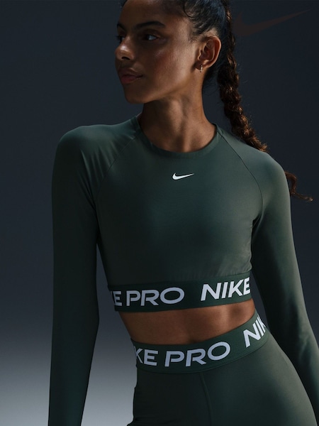 Nike Dark Green Pro Dri-FIT Cropped Long Sleeve Top (B58238) | €44
