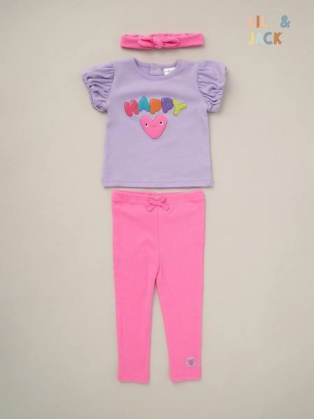 Lily & Jack Pink Print Top Leggings And Headband Outfit Set 3 Piece (B58258) | €24