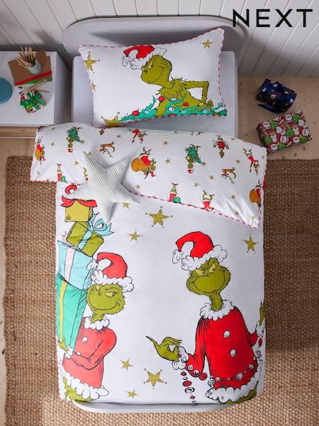 The Grinch White Christmas Duvet Cover and Pillowcase Set (B58265) | 116 SAR