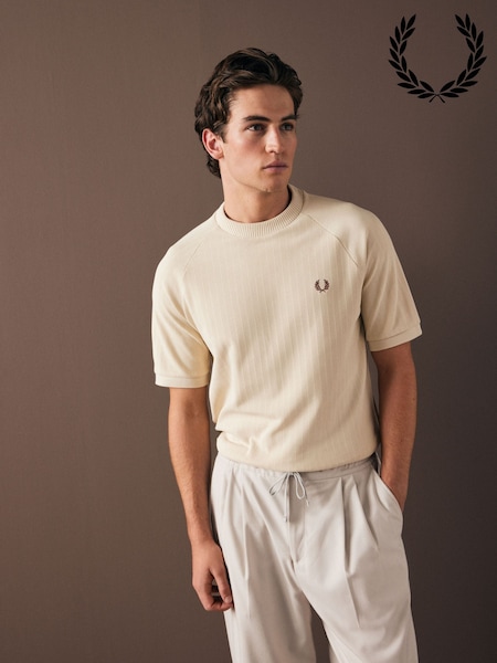 Ecru Valkoinen - Fred Perry Ribbed Raglan Sleeve T-shirt (B58302) | €126