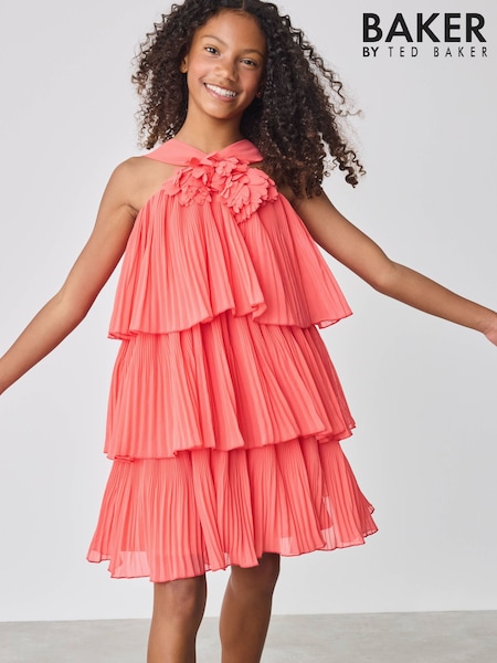 Roz coral - Baker by Ted Baker Corsage Halter Tier Dress (B58304) | 335 LEI - 372 LEI