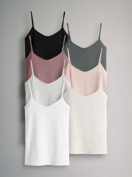 Черный/светло-серый/розовый/кремовый/синий/белый - The Set 7 Pack Thin Strap Vest Tops (B58475) | €30