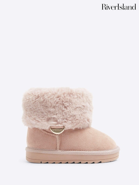 River Island Pink Girls Suedette Faux Fur Lined Boots (B58499) | AED102