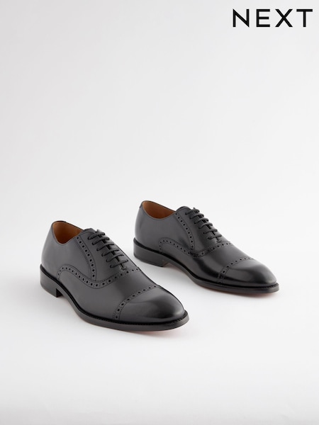 Black Signature Oxford Toecap Leather Sole Shoes (B58523) | €46