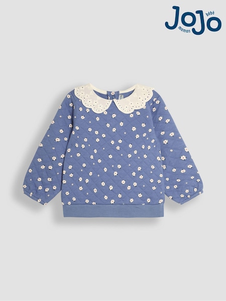 JoJo Maman Bébé Cornflower Daisy Floral Broderie Collar Quilted Sweatshirt (B58531) | €38