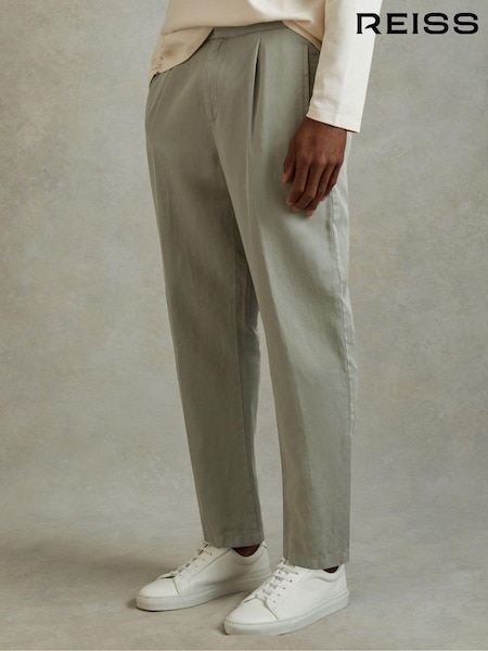 Pistacho - Reiss Pact Relaxed Cotton/Linen Blend Elasticated Waist Trousers (B58577) | 185 €
