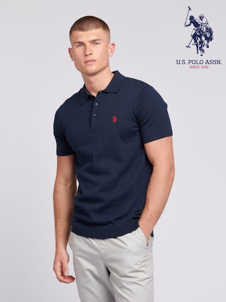 U.S. Polo Assn. Blue Mens Regular Fit Knitted Polo Shirt (B58602) | €93