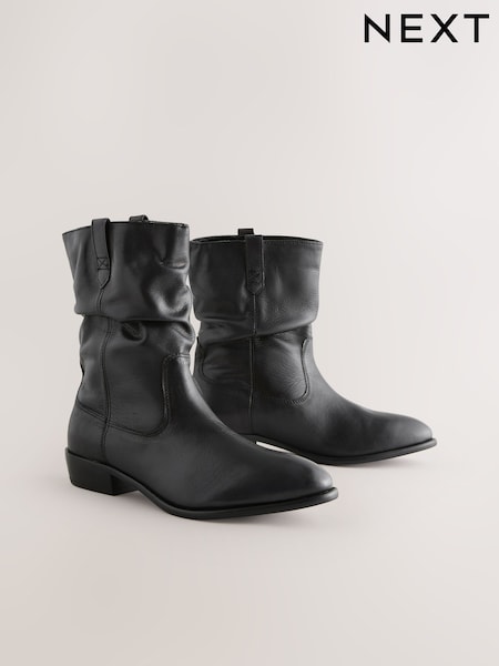 Black Leather Standard/Wide Fit Forever Comfort® Slouch Ankle Boots (B58652) | R$ 565